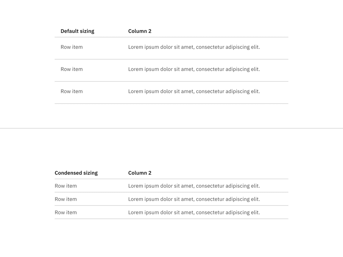 data table sizing data table sizing