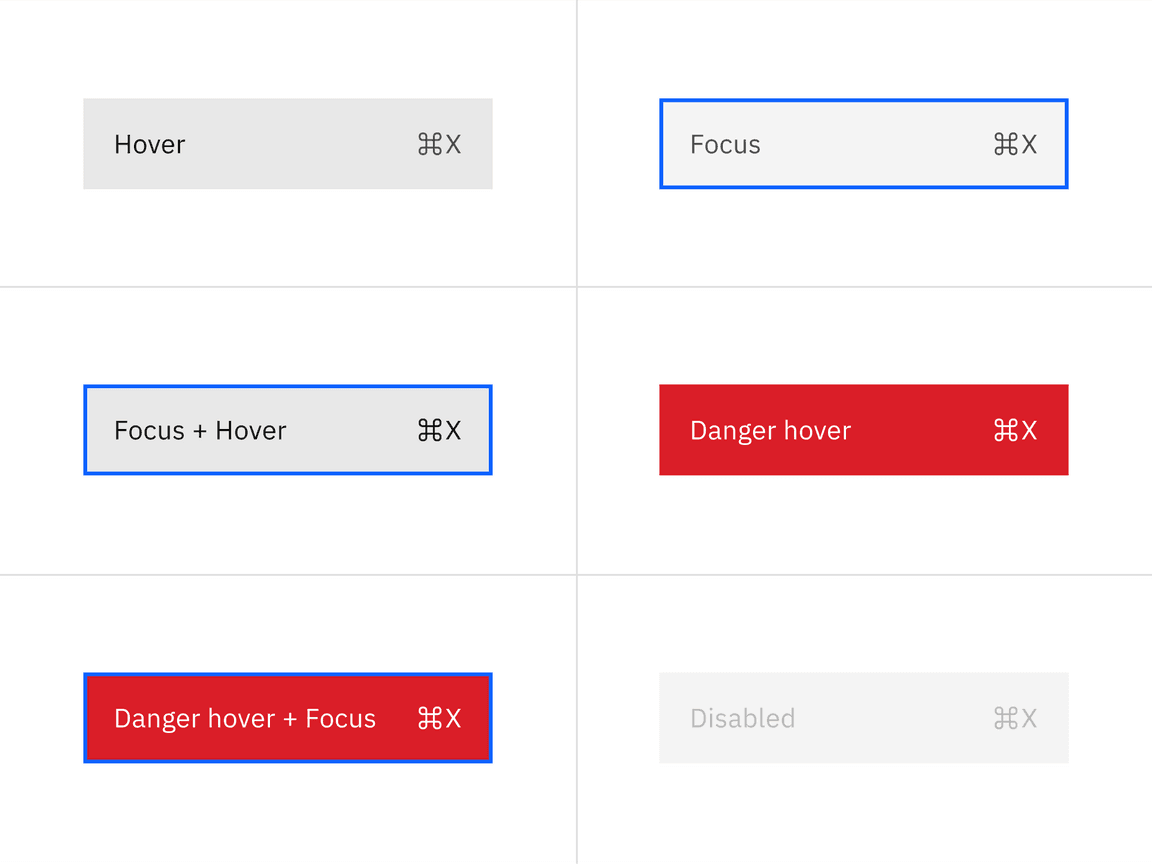 Menu interactive states Menu interactive states